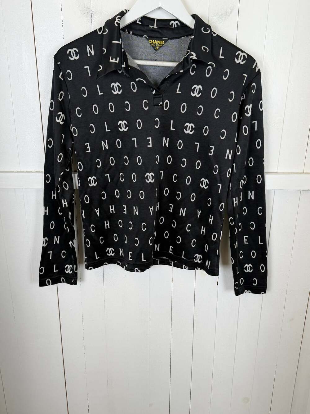 CHANEL Black & White Polo Shirt Women's Size M Excellent Condition